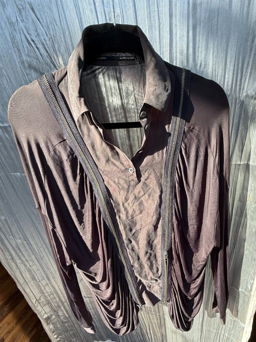 All Saints slinky super soft brown thin double zipper shirt w/butterfly sleeves